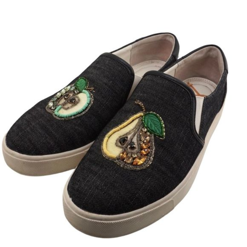 Sam Edelman Women's Evelnia Pear & Apple Embellished Denim Shoes‎ Size 8.5